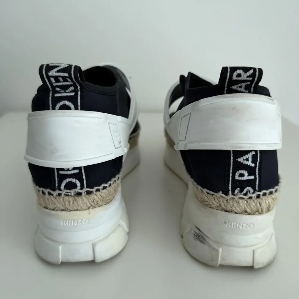 Kenzo Espadrille Sneakers Womens 8.5 EU 39 Black White Platform Rope Slip On